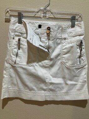 White House Black Market White Mini Skirt Y2K Coastal Chic Zip Pocket Size 00